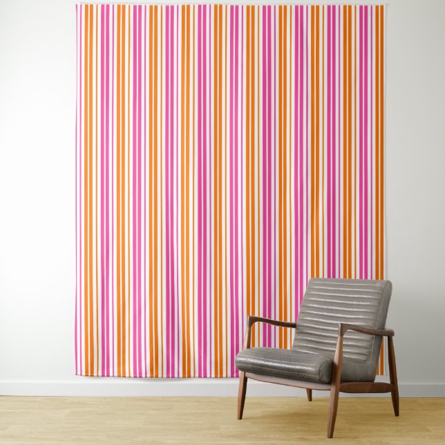 White Pink Orange Vertical Stripes Design   Tapestry (In Situ)