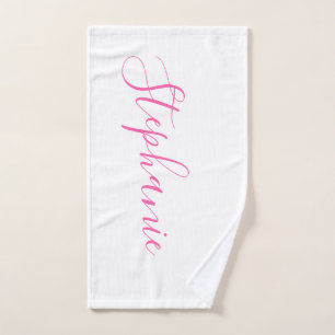 White Pink personalized monogram yoga towel