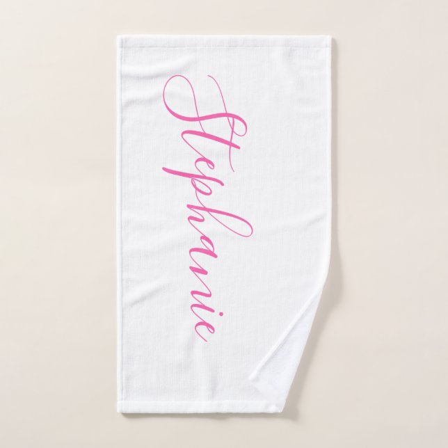 White Pink personalized monogram yoga towel (Hand Towel)