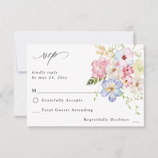 White Pink & Purple Floral no Meal RSVP (Front)