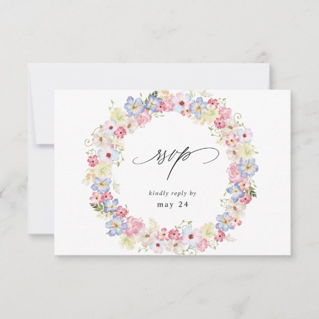 White Pink & Purple Floral w Meal RSVP (Front)