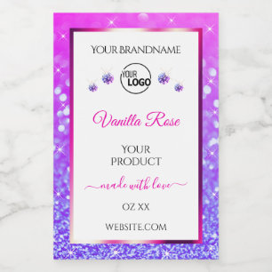 White Pink Purple Glitter Product Labels with Logo