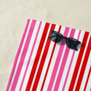 White Pink Red Vertical Stripes Design Beach Towel