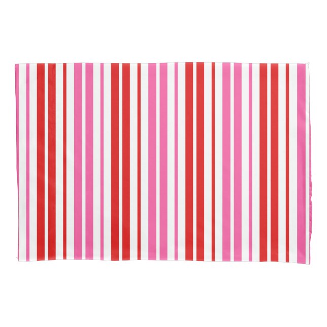 White Pink Red Vertical Stripes Design   Pillowcase (Front)