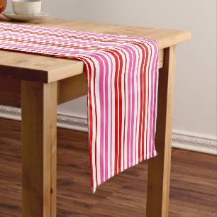 White Pink Red Vertical Stripes Design   Short Table Runner