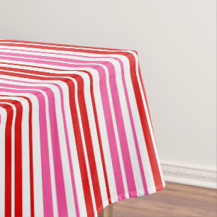 White Pink Red Vertical Stripes Design Tablecloth