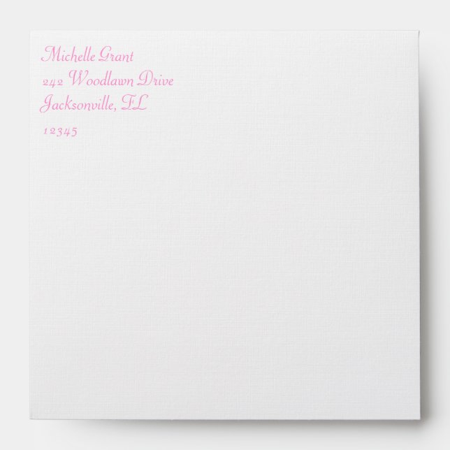 White & Pink Return Address Envelope for 5" Square (Front)