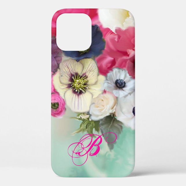 WHITE PINK ROSES AND ANEMONE FLOWERS MONOGRAM Case-Mate iPhone CASE (Back)