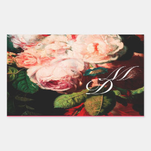 WHITE PINK ROSES AND MORNING GLORY MONOGRAM STICKER