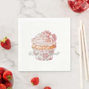 White Pink Roses Floral Cupcake Bridal Shower Napkin