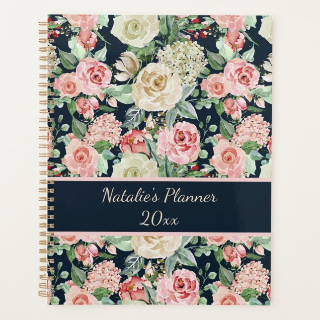 White & Pink Roses with Quote Personalized Planner (Front)
