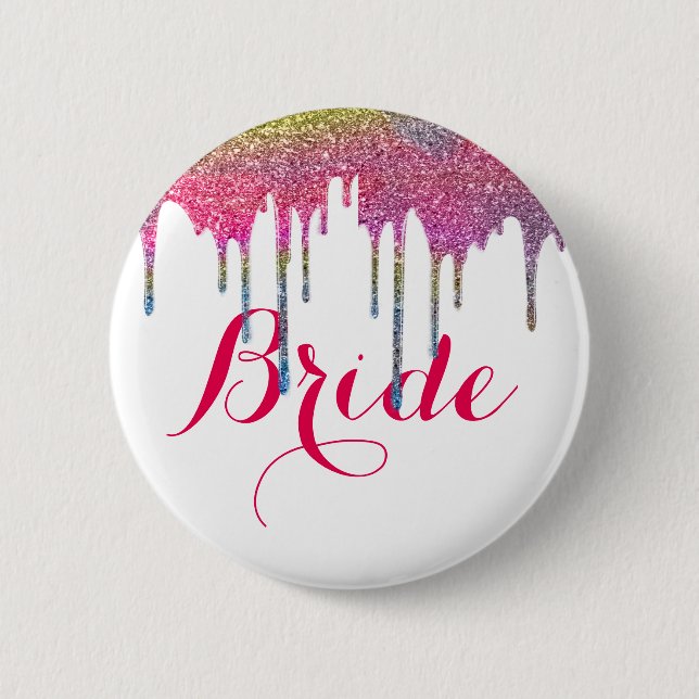 White Pink Script Wedding Bride 2 Inch Round Button (Front)