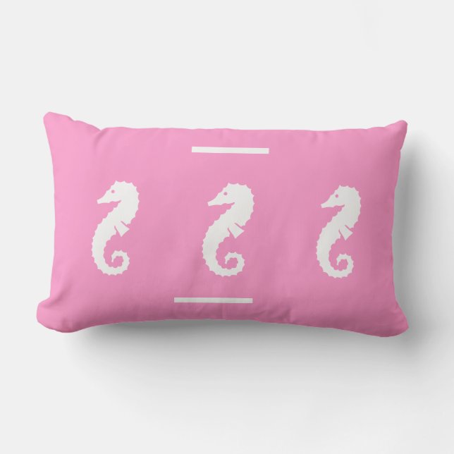 white /pink  SEAHORSE  on   PILLOW coastal living (Front)
