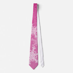 White Pink Snowflakes Minimalist Christmas Name Tie