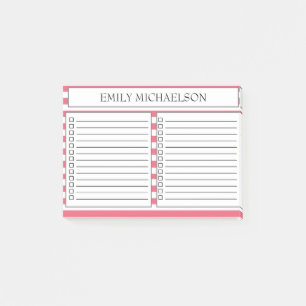 White Pink Striped To Do List Checkbox Lined Post-it Notes