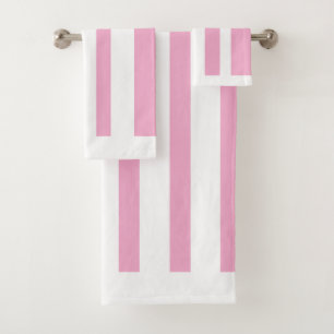 White + Pink Stripes Bath Towel Set