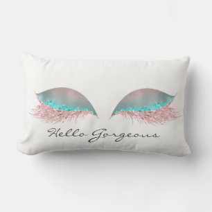 White Pink Tiffany  Makeup Lashes Hello Gorgeous Lumbar Pillow