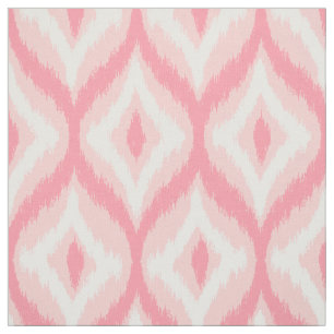 White & Pink Tones Quatrefoil Ikat Pattern Fabric