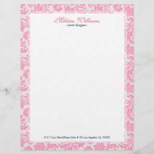 White & Pink Vintage Damasks Pattern Letterhead