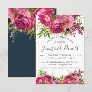 White Pink Watercolor Floral Bridal Shower Invitation