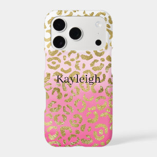 White Pink Watercolor Gold Glam Leopard Print 