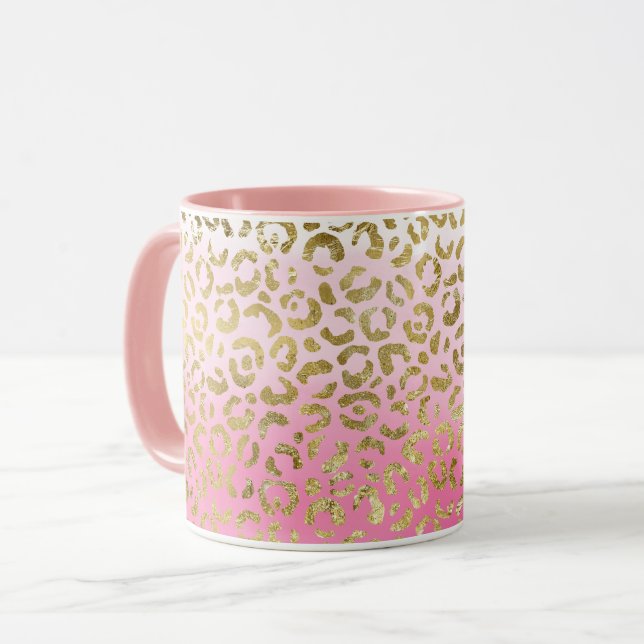 White Pink Watercolor Gold Glam Leopard Print  Mug (Front Left)