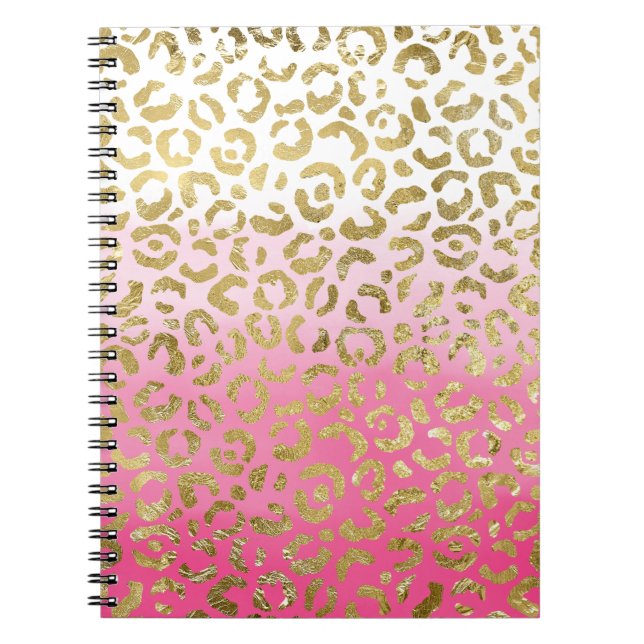 White Pink Watercolor Gold Glam Leopard Print  Notebook (Front)