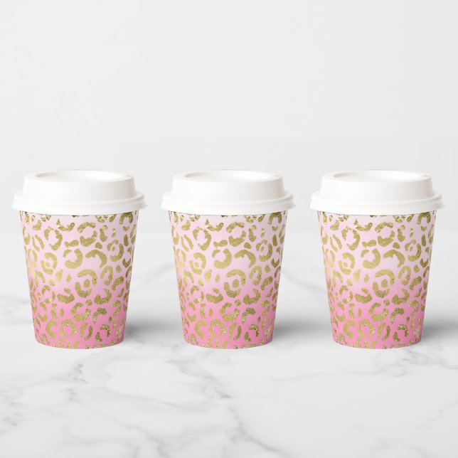 White Pink Watercolor Gold Glam Leopard Print  Paper Cups (Multi)