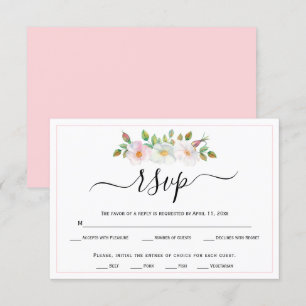 White, pink wild dog rose floral wedding RSVP Card