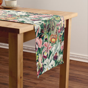 White Pink Yellow Green Orchid Pattern Short Table Runner