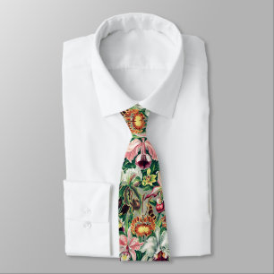 White Pink Yellow Green Orchid Pattern Tie