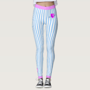 White Pinstripes with Sign Your Name Heart on BLUE Leggings