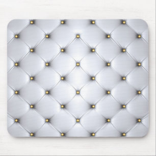 White pintucked leather and gold bead mousepad