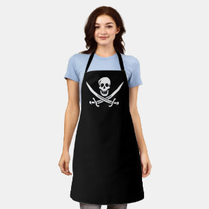 White, Pirate Flag Calico Jack, Skull & Cutlass Apron