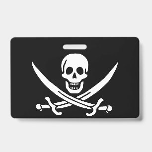 White, Pirate Flag Calico Jack, Skull & Cutlass  Badge