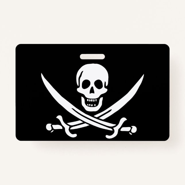 White, Pirate Flag Calico Jack, Skull & Cutlass  Badge (Front)