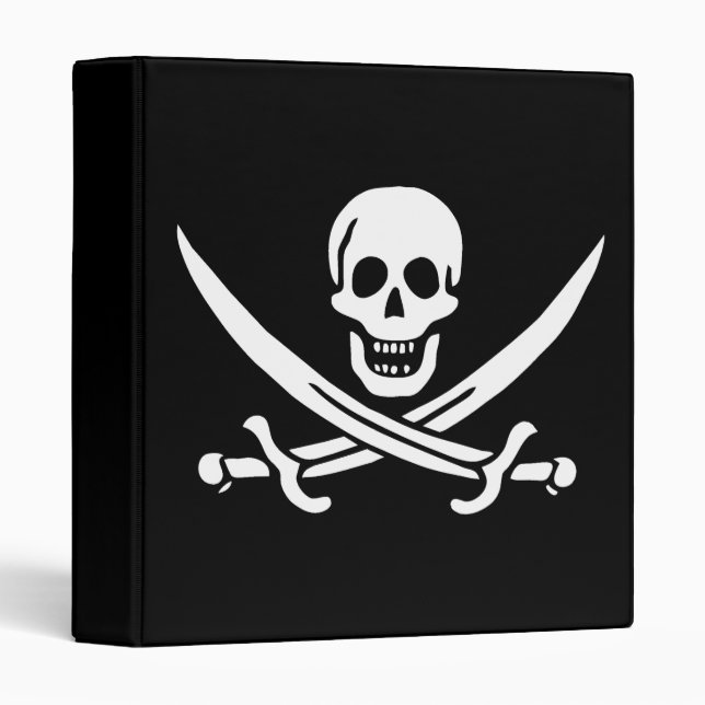 White, Pirate Flag Calico Jack, Skull & Cutlass  Binder (Front/Spine)