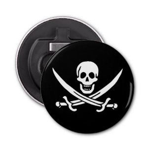 White, Pirate Flag Calico Jack, Skull & Cutlass Bottle Opener