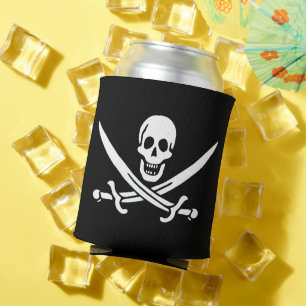 White, Pirate Flag Calico Jack, Skull & Cutlass  Can Cooler