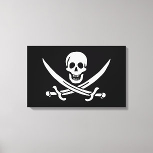 White, Pirate Flag Calico Jack, Skull & Cutlass Canvas Print