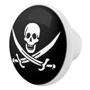 White, Pirate Flag Calico Jack, Skull & Cutlass Ceramic Knob