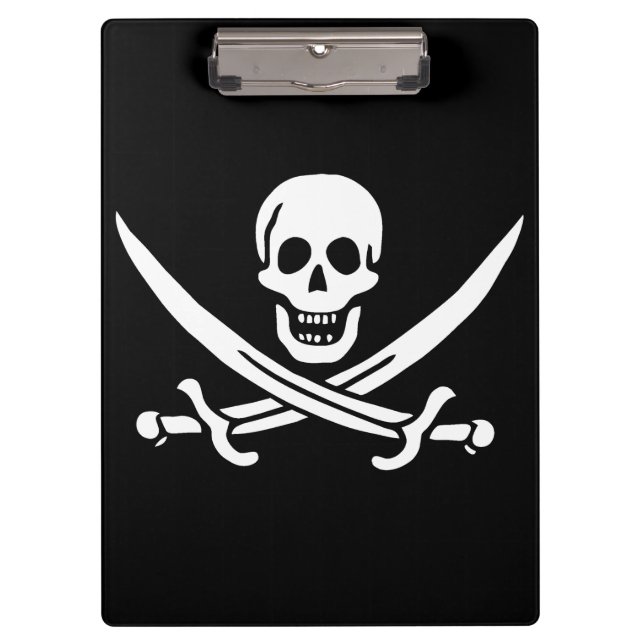 White, Pirate Flag Calico Jack, Skull & Cutlass  Clipboard (Front)