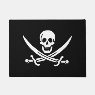 White, Pirate Flag Calico Jack, Skull & Cutlass  Doormat