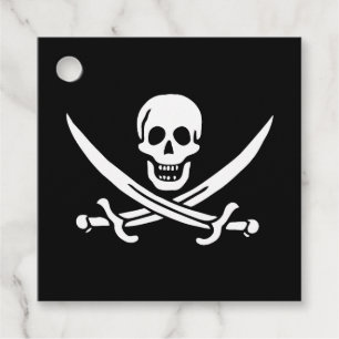 White, Pirate Flag Calico Jack, Skull & Cutlass Favour Tags