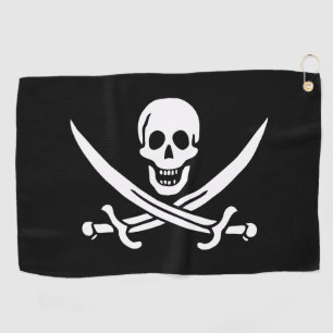 White, Pirate Flag Calico Jack, Skull & Cutlass Golf Towel