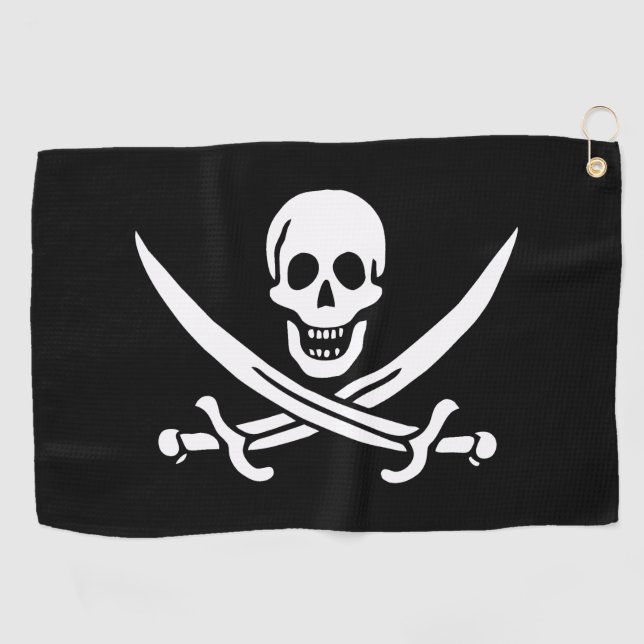 White, Pirate Flag Calico Jack, Skull & Cutlass  Golf Towel (Horizontal)