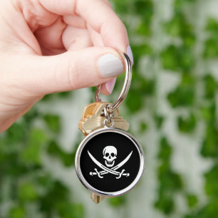 White, Pirate Flag Calico Jack, Skull & Cutlass  Keychain