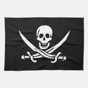 White, Pirate Flag Calico Jack, Skull & Cutlass  Kitchen Towel