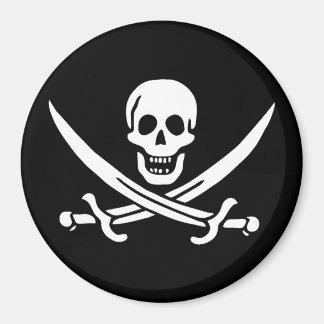White, Pirate Flag Calico Jack, Skull & Cutlass  Magnet