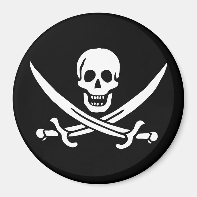 White, Pirate Flag Calico Jack, Skull & Cutlass  Magnet (Front)